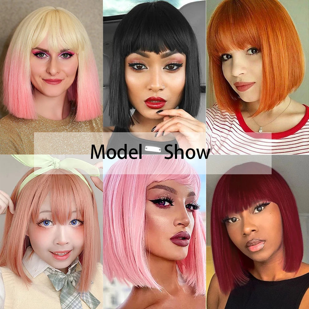 Synthetic Short Straight Orange Wig With Bangs Synthetic Fiber Wig African American White Female Cosplay/Party/Daily Wig