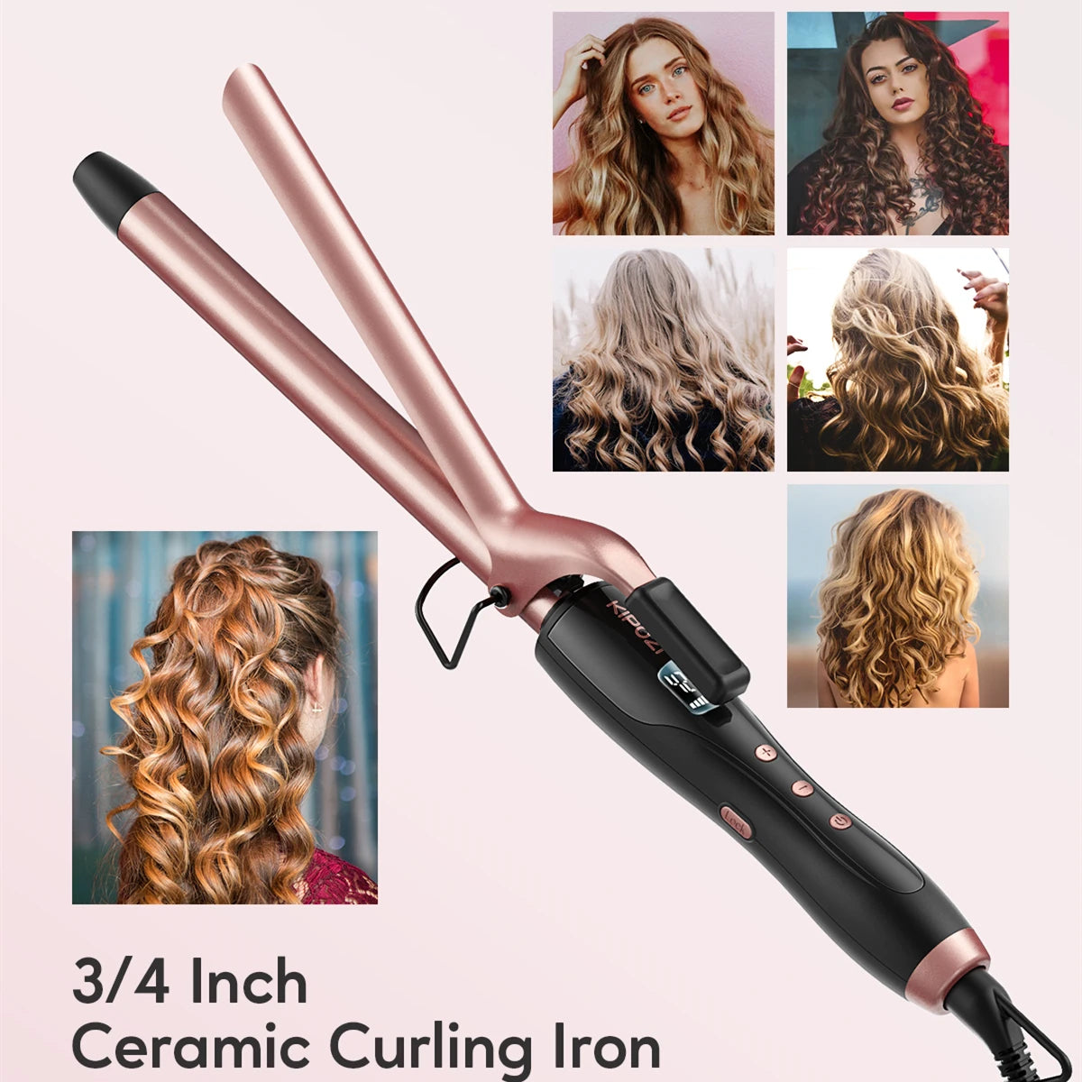 KIPOZI Professional Multifunctional Curling Iron Hair Instant Heating 60Min Auto Off Safety Tool With LCD Digital Display