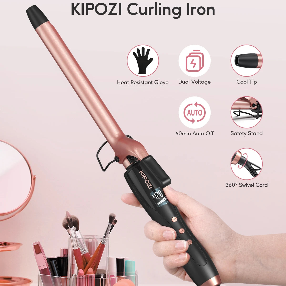 KIPOZI Professional Multifunctional Curling Iron Hair Instant Heating 60Min Auto Off Safety Tool With LCD Digital Display