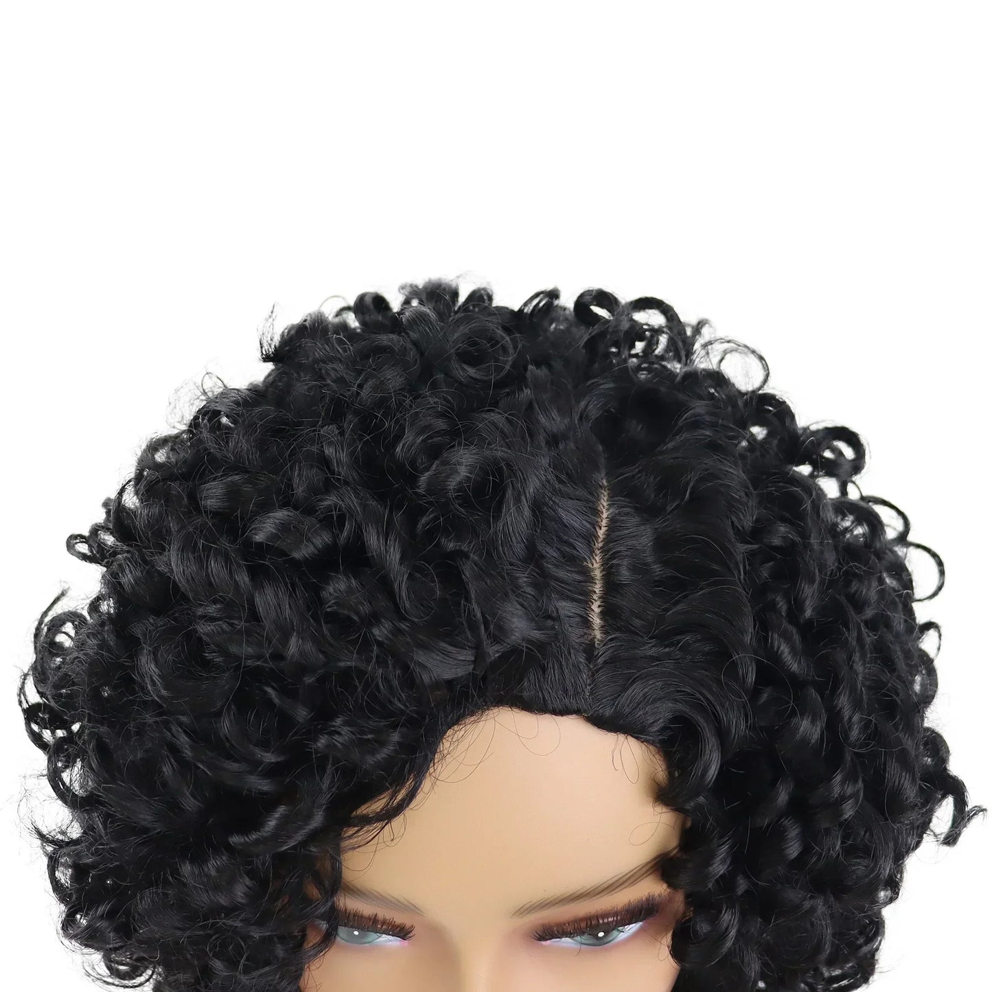 Synthetic Afro Black Curly Wigs for Women Wave African American Wig with Side Bang Natural Hairstyles Full Hair Replacement Wigs