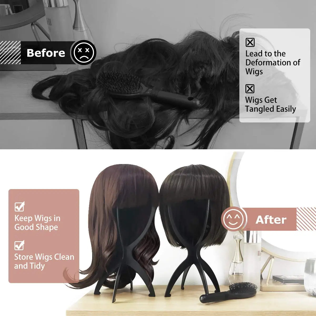 2PCS Wig Stand Collapsible Wig Holder Durable Wig Display 13.8 Inch Tool Travel Wig Stand for All Wigs