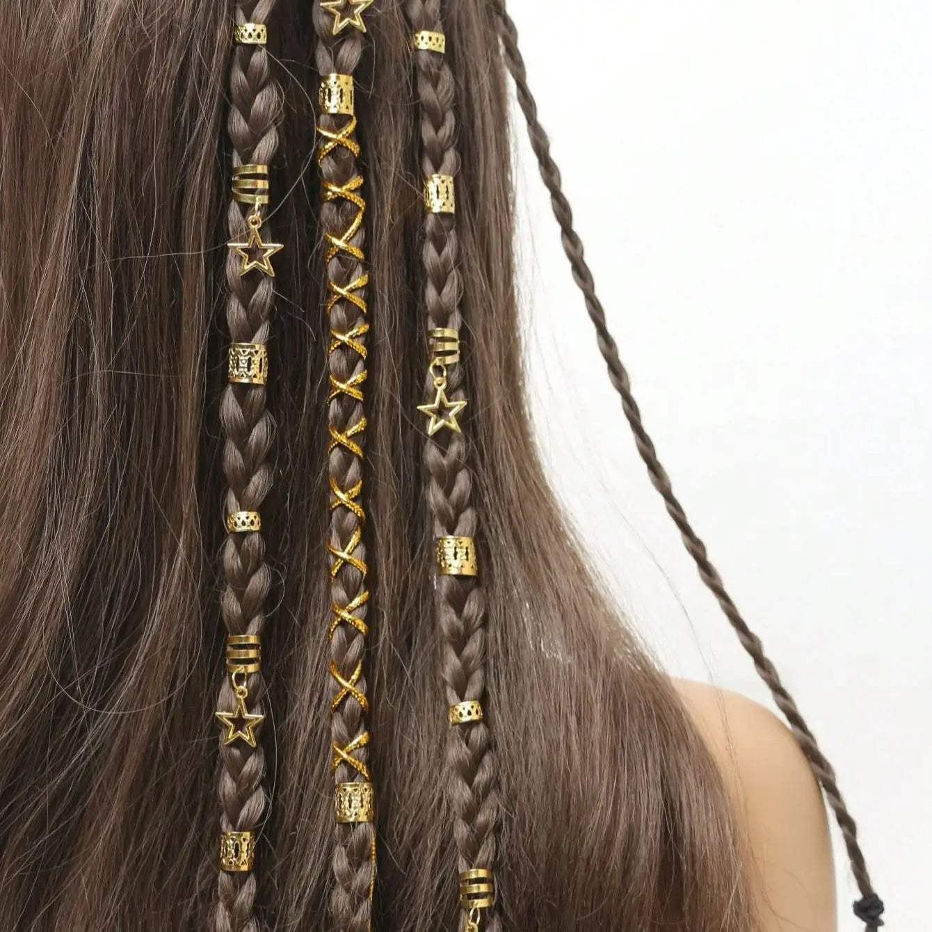 36pcs Star Decor Hair Ring Accessories ,Beads Hair Braid Rings Clips Dread Locks Hair Braiding Metal Cuffs Decoration