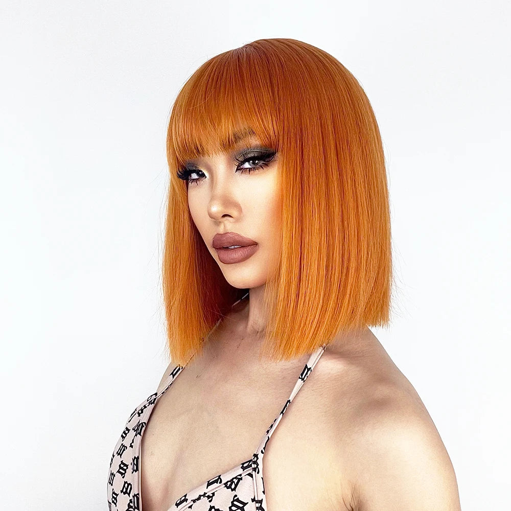 Synthetic Short Straight Orange Wig With Bangs Synthetic Fiber Wig African American White Female Cosplay/Party/Daily Wig