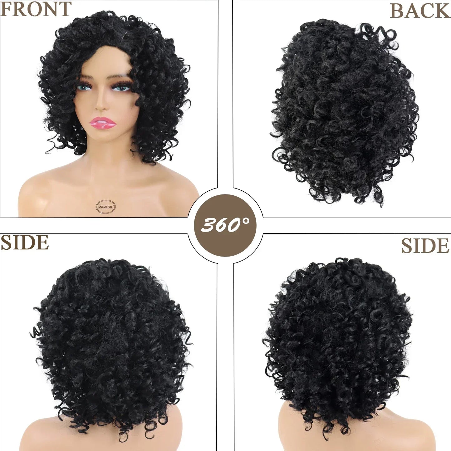 Synthetic Afro Black Curly Wigs for Women Wave African American Wig with Side Bang Natural Hairstyles Full Hair Replacement Wigs