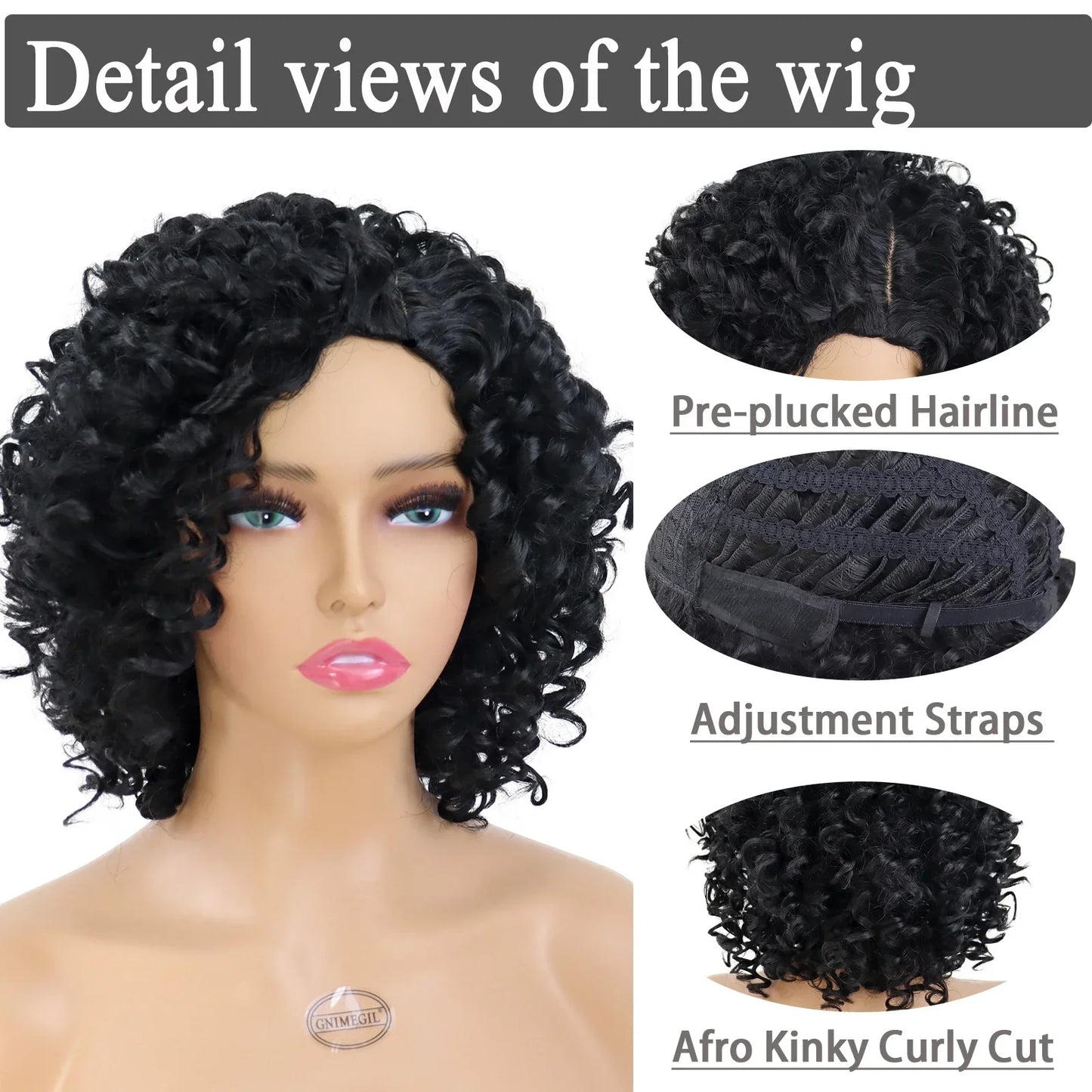 Synthetic Afro Black Curly Wigs for Women Wave African American Wig with Side Bang Natural Hairstyles Full Hair Replacement Wigs