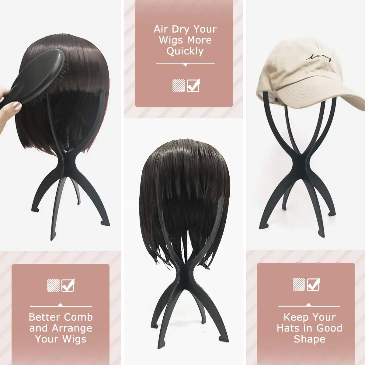 2PCS Wig Stand Collapsible Wig Holder Durable Wig Display 13.8 Inch Tool Travel Wig Stand for All Wigs