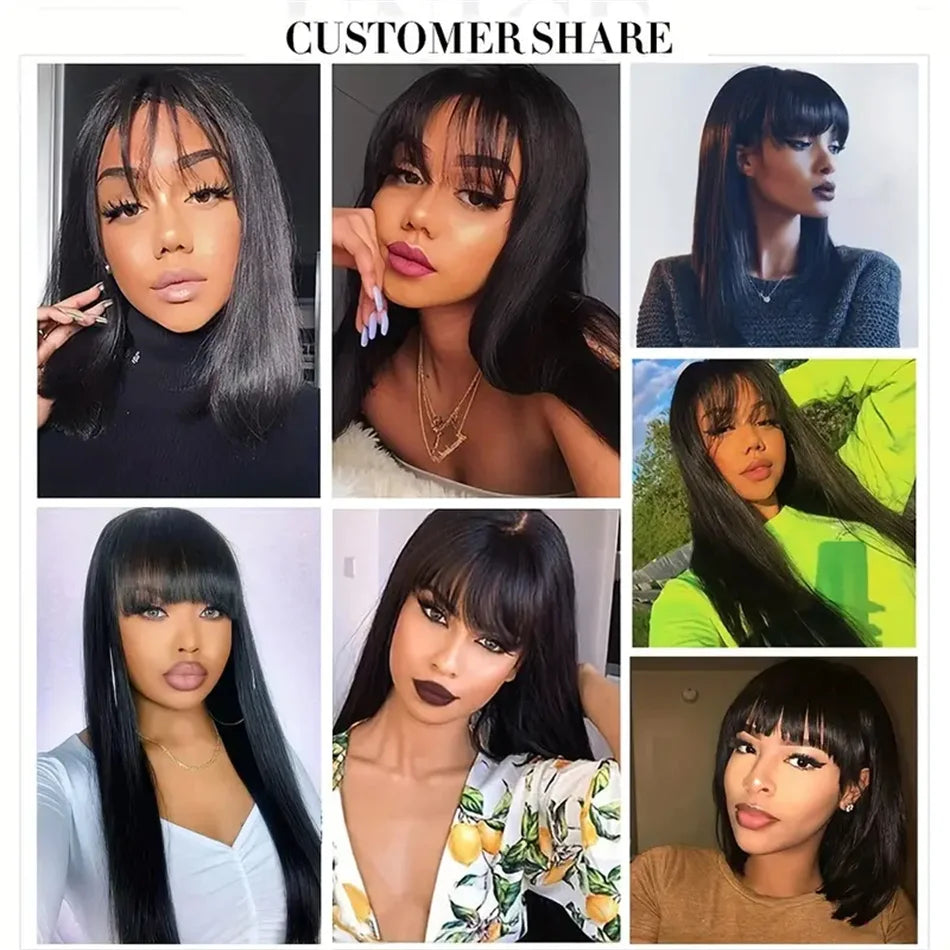 Silky Wig Human Hair Full Machine Made Straight 100% Human Hair Wigs With Bangs For Women Brazilian Cheap Wig On Sale Clearance